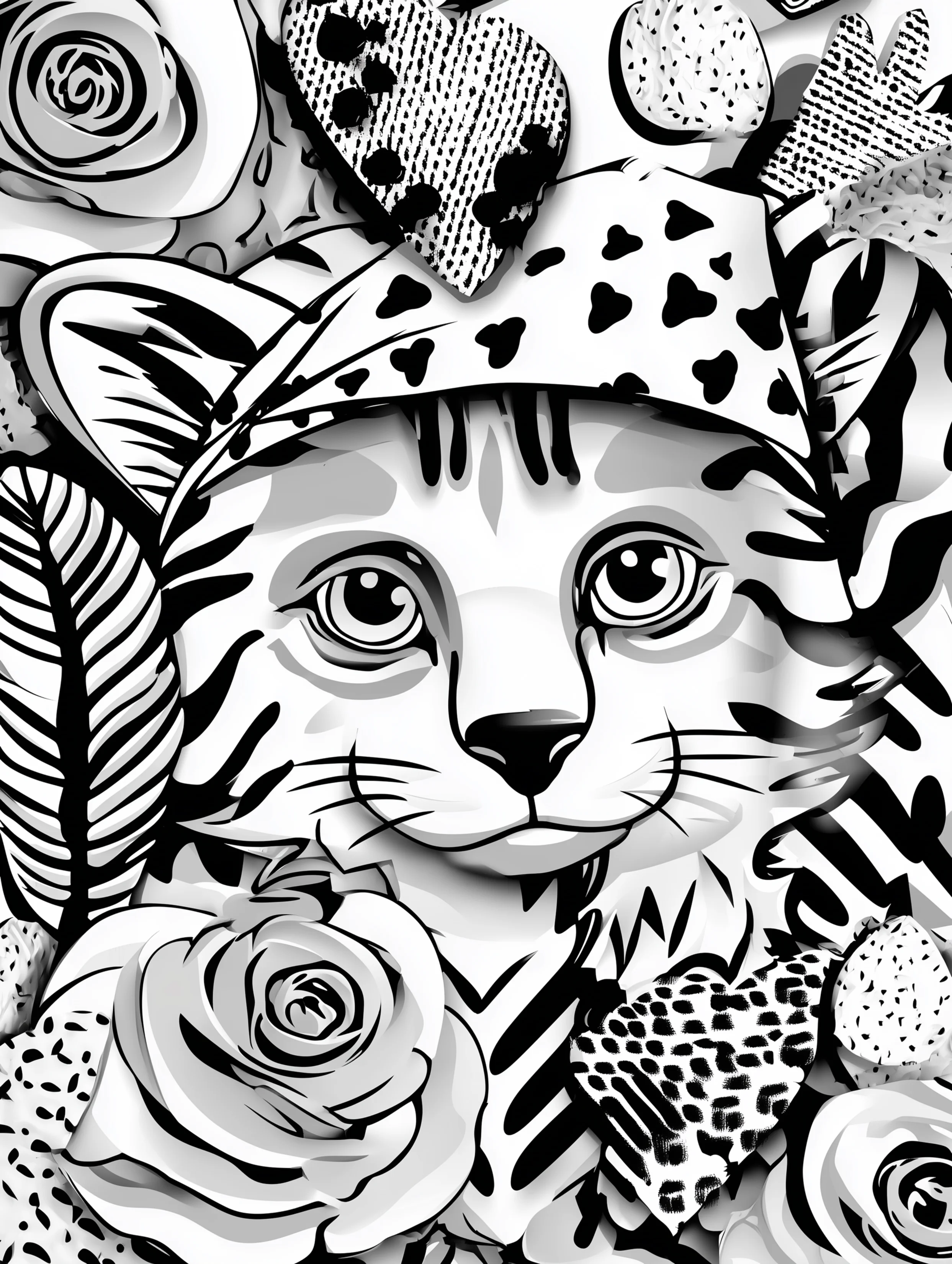 Free printable cats coloring page featuring a cat wearing a bandana